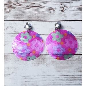 Vintage Clip On Earrings - Extra Large Brightly Colored Flower Dangle